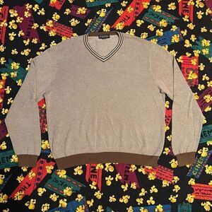 Mens BROOKS BROTHERS Tan Supima Cotton V-Neck Sweater / Size XL